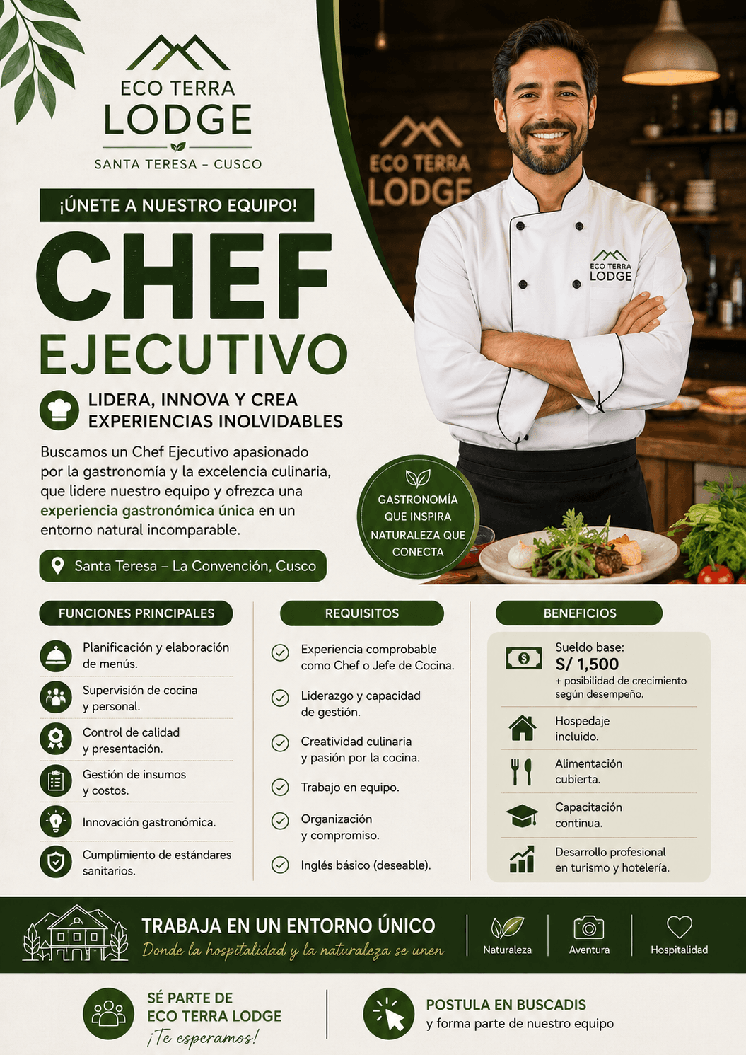 Chef Ejecutivo para Eco Terra Lodge | Lidera una Experiencia Gastronómica Única - Imagen Principal